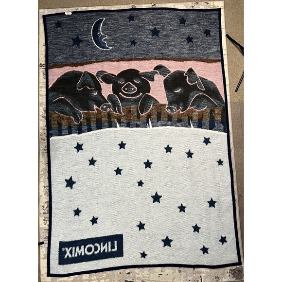 Biederlack Lincomix Hog Fleece Throw Blanket 77x54" Pigs Ag Farming Pork Vintage - Picture 4 of 11